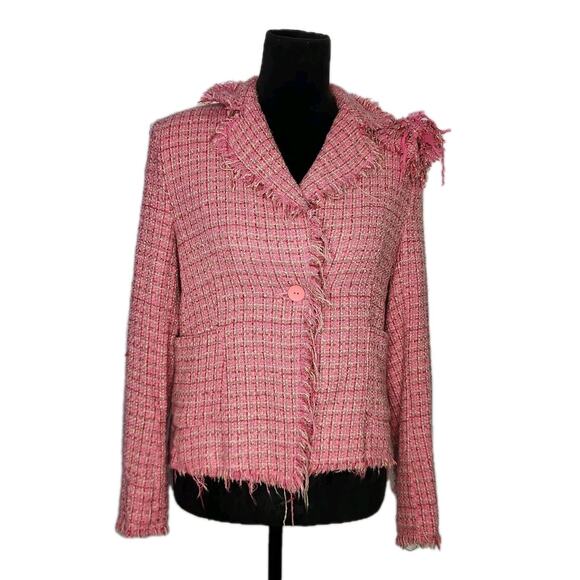 Silkland Pink Silk Tweed Blazer Raw Edge Jacket Women's size PM Career Old money - Picture 1 of 6